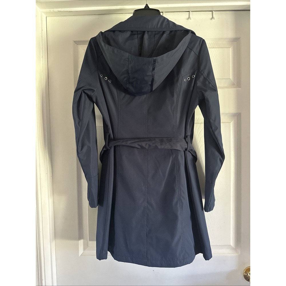 Women's Weatherproof Brand Navy Rain Jacket Trench Coat Hooded Medium - Picture 4 of 4